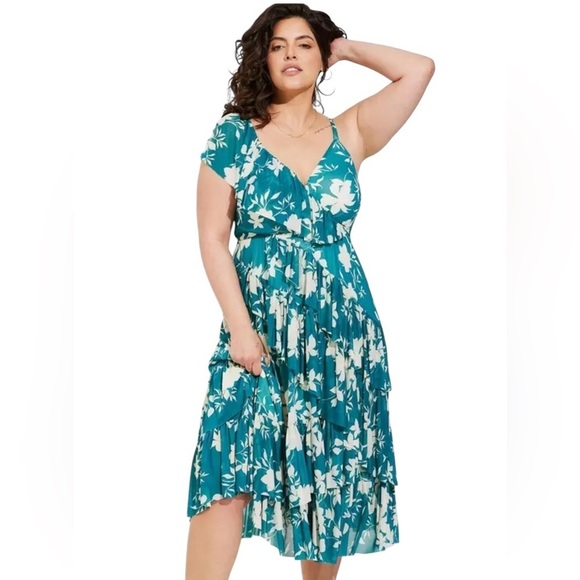 Torrid Midi Mesh Ruffle Surplice Dress Plus Size  3 - Picture 1 of 16